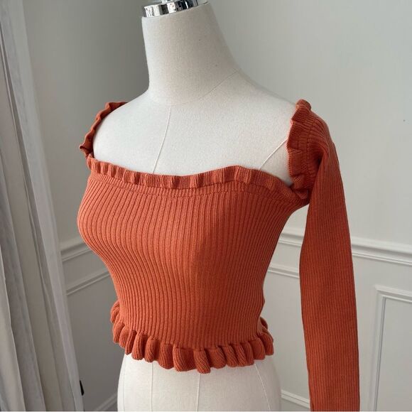 NWT ASOS Burnt Orange Rust Bardot Style Crop Top 4 - Picture 3 of 8